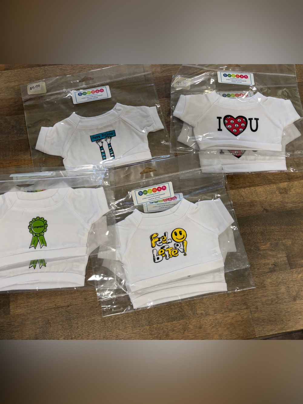 NWT BeePosh White Tees Colorful Fun Graphics for Stuffed Animals/Dolls 7 total